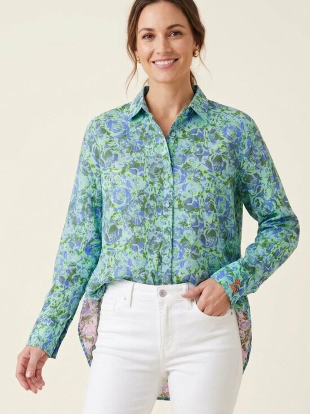 NWOT Coniglio Palm Beach Cotton Button Down Shirt Floral Top -O/S- MSRP $198